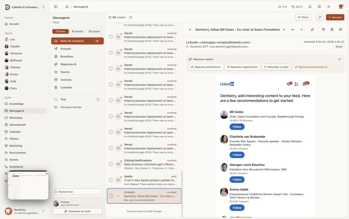 Messagerie - Gestion des emails