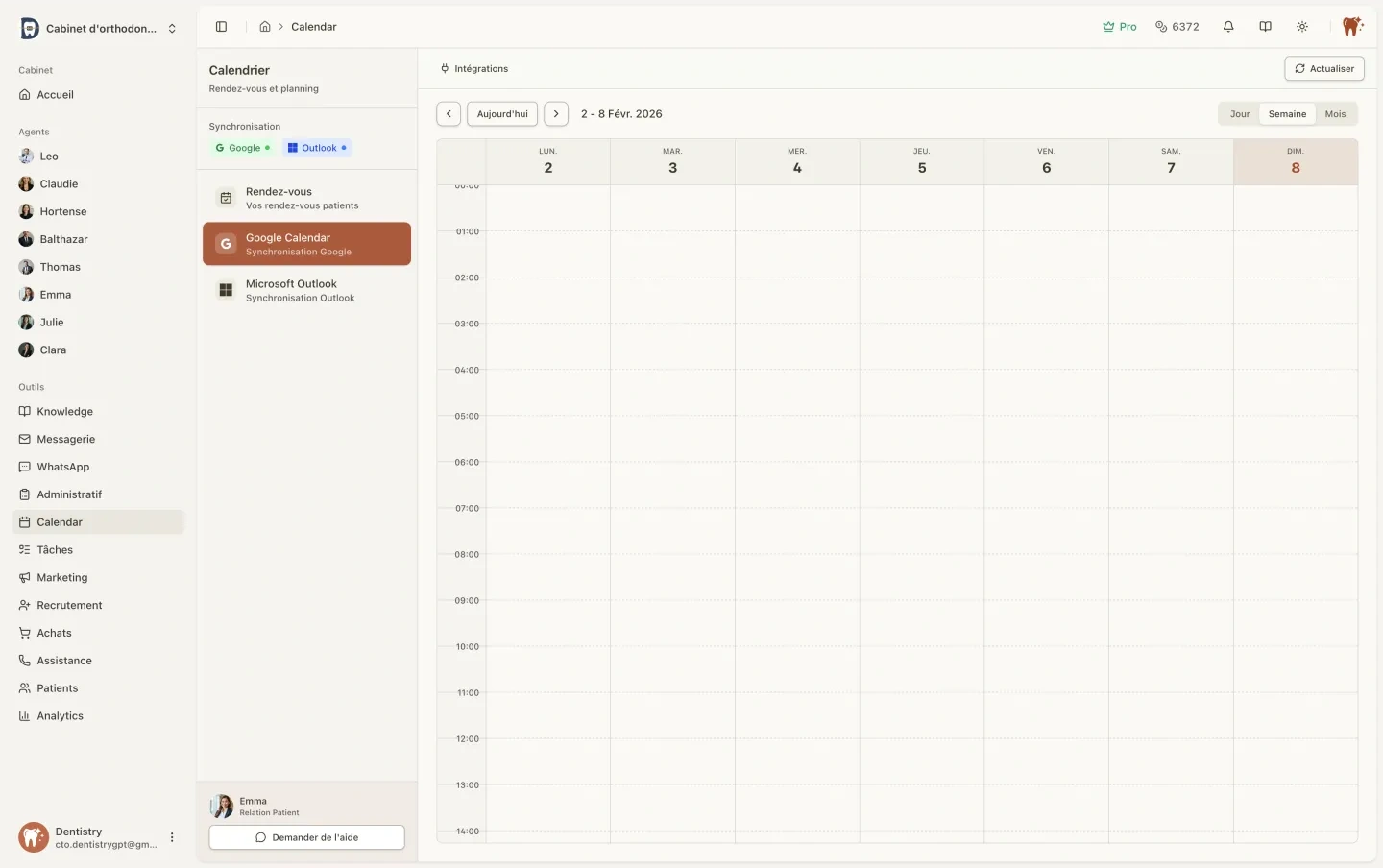 Calendrier - Planning du cabinet